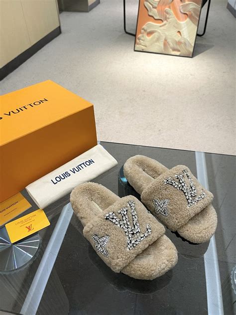 louis vuitton fuzzy slides|louis vuitton slides price.